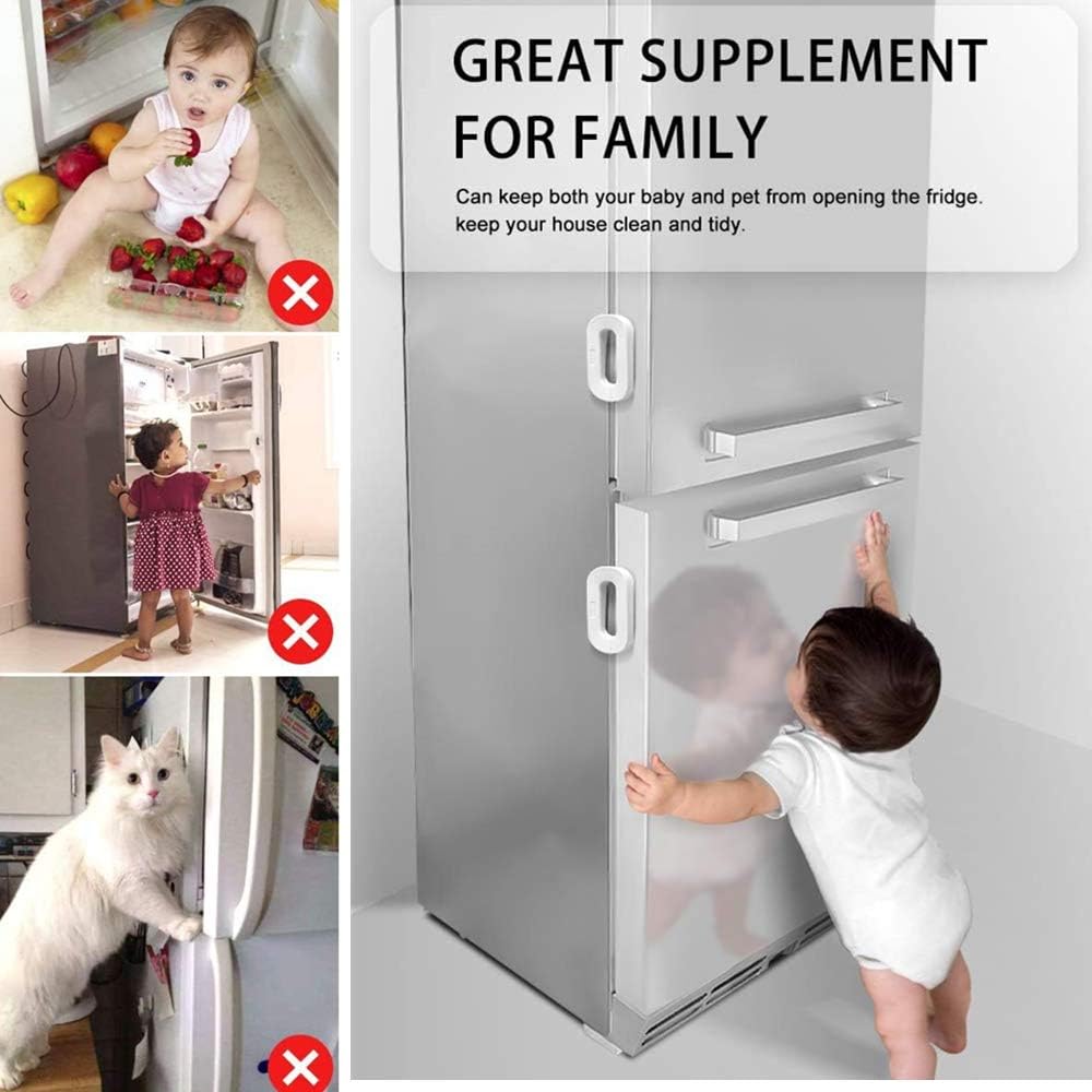 Child Safety Refrigerator Lock – Self Adhesive Fridge And Freezer Door Lock With Double Safety Button And Easy One Hand Operation