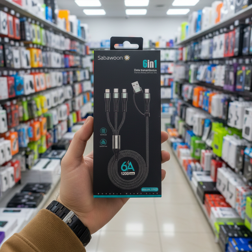 Sabawoon S115 6?in?1 Cable | New Model & Design | 100% Original Quality | Multi?Device Fast Charging