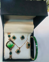 Chic Womens Digital Display Watch With Emerald Green Jewellery Stainless Steel Premium Quality For Daily Wear And Special Occasions