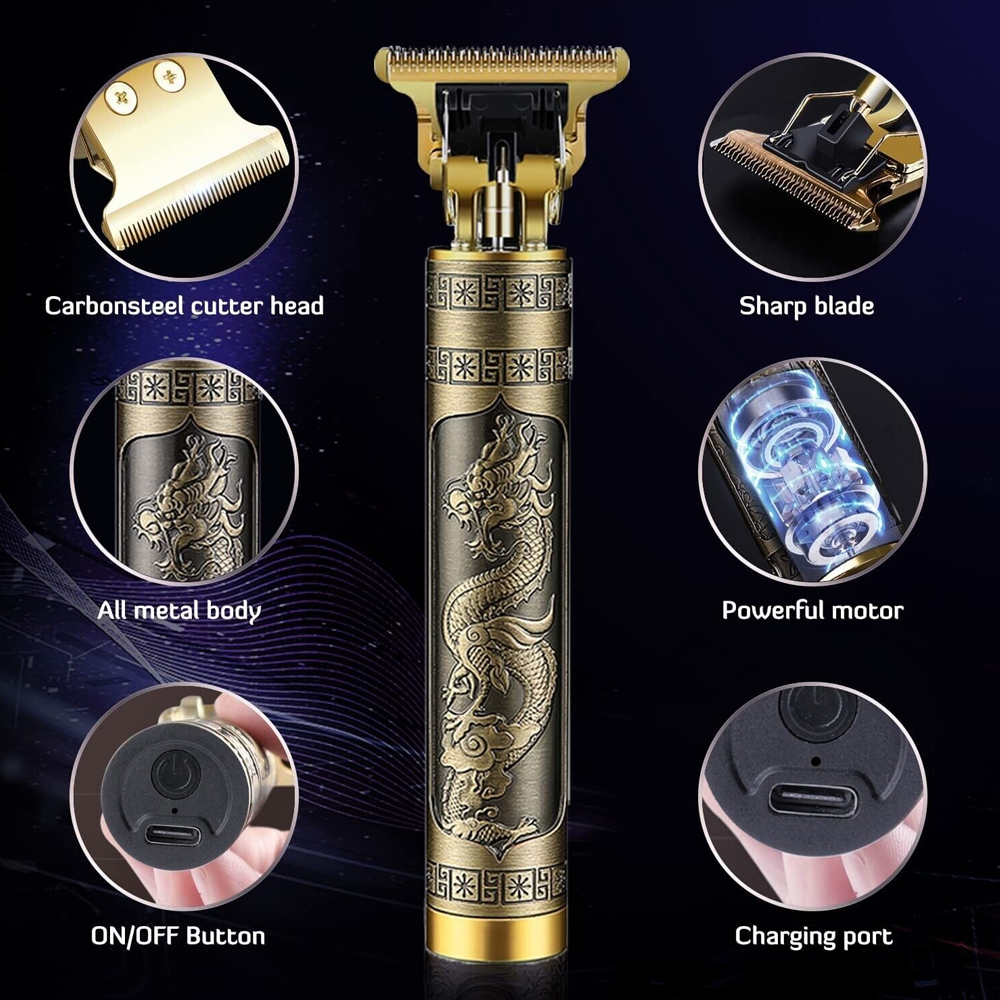 Metal Body Vintage T9 Trimmer & Hair Clipper for Men | USB Rechargeable Professional Hair Cutting Machine | Precision Beard & Hair Grooming Tool