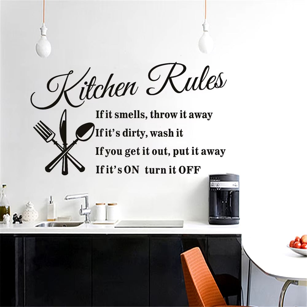 Quotes Kitchen Rules Text Restaurant Wall Sticker Home Cupboard Decal Mural DIY Home Decor for Living Room Adesivo De Parede  dz008  Size: 57 x 33cm