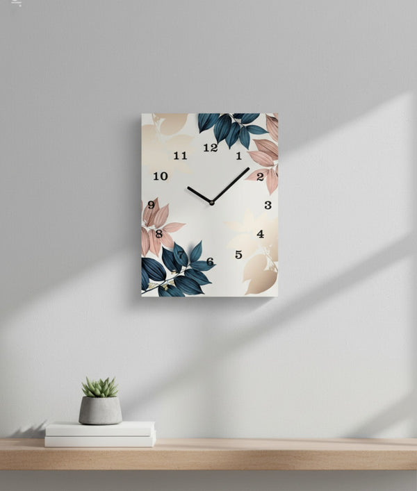 Floral Printed Wooden Wall Clock – 12x16 Inch Decorative (Without Battery)