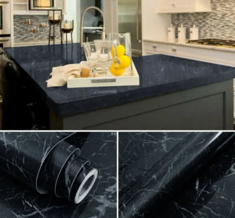 Deal (pack of 2 )Self Adhesive Sheet for Kitchen / Waterproof Anti Oil &amp; Heat Resistant Wallpaper Sheet (Black and white)Size 45×200