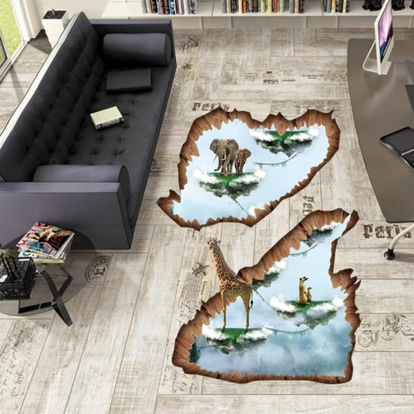 Wall Stickers 3D Floor Design Animal Kingdom Sky PVC Vinyl Home Decor Xl8301