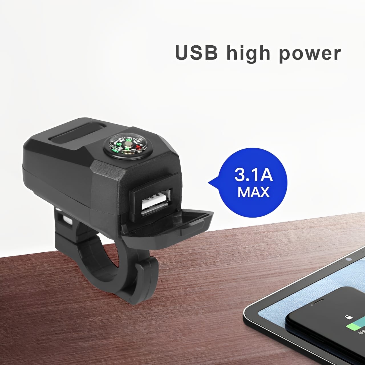 Motorcycle USB Charger with Compass – Fast Charging, Waterproof, 36-105V – Universal for Motorcycles &amp; E-Bikes