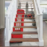 A.Monamour 3D Self-Adhesive Removable Stair Stickers Red Telephone Booth London City Big Ben Architecture Vinyl Stair Riser Decals Kitchen Tile Stickers Mural Wall Stickers Wallpaper 13 Pieces size 97x17cm pc12 nc104000000000