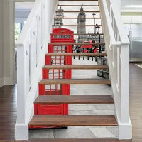 A.Monamour 3D Self-Adhesive Removable Stair Stickers Red Telephone Booth London City Big Ben Architecture Vinyl Stair Riser Decals Kitchen Tile Stickers Mural Wall Stickers Wallpaper 13 Pieces size 97x17cm pc12 nc104000000000