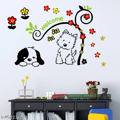 DM570045 Loyal Partner Cute Puppies Wall Decals Children's Room Nursery Removable Wall Stickers