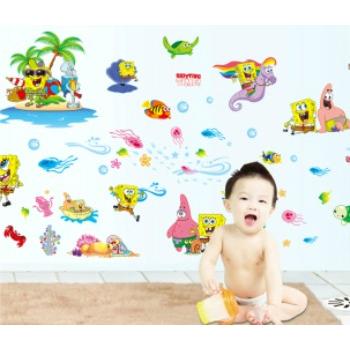 Cute Spongebob Wall Stickers for Kids' Rooms, Removable Wall Decals, Interior Stickers, Disney, Birthday size 60x90   df9909