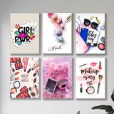 set of 6 make up themed girls room decore wall art wooden sticky Phototile frames