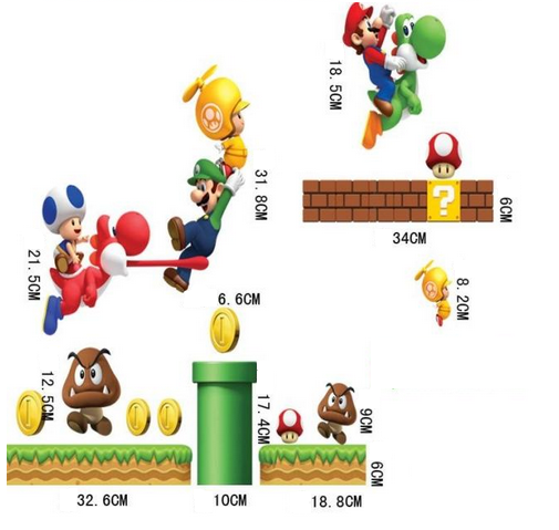 New Super Mario Bros PVC Removable Wall Sticker Home Decor  size 50x70 dm570068
