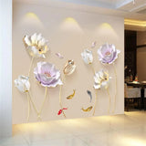 Runtoo 3D Flower Wall Stickers Gold Lotus Floral Wall Art Decals for Living Room Bedroom TV Background Wall Decor GS9720  Size: 60x90cm
