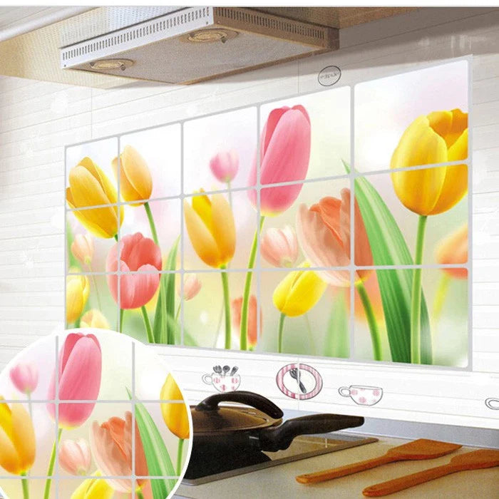 COMVIP Kitchen Oil Proof Heat-resistant Waterproof Tile Sticker Decals Flower
