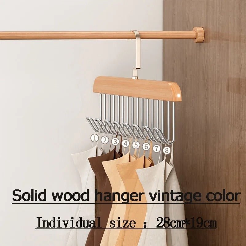 8 Hooks Multi-function Wooden Caps, Belts, Tie Hanger – Strong No Trace Storage Rack(Random Colour)