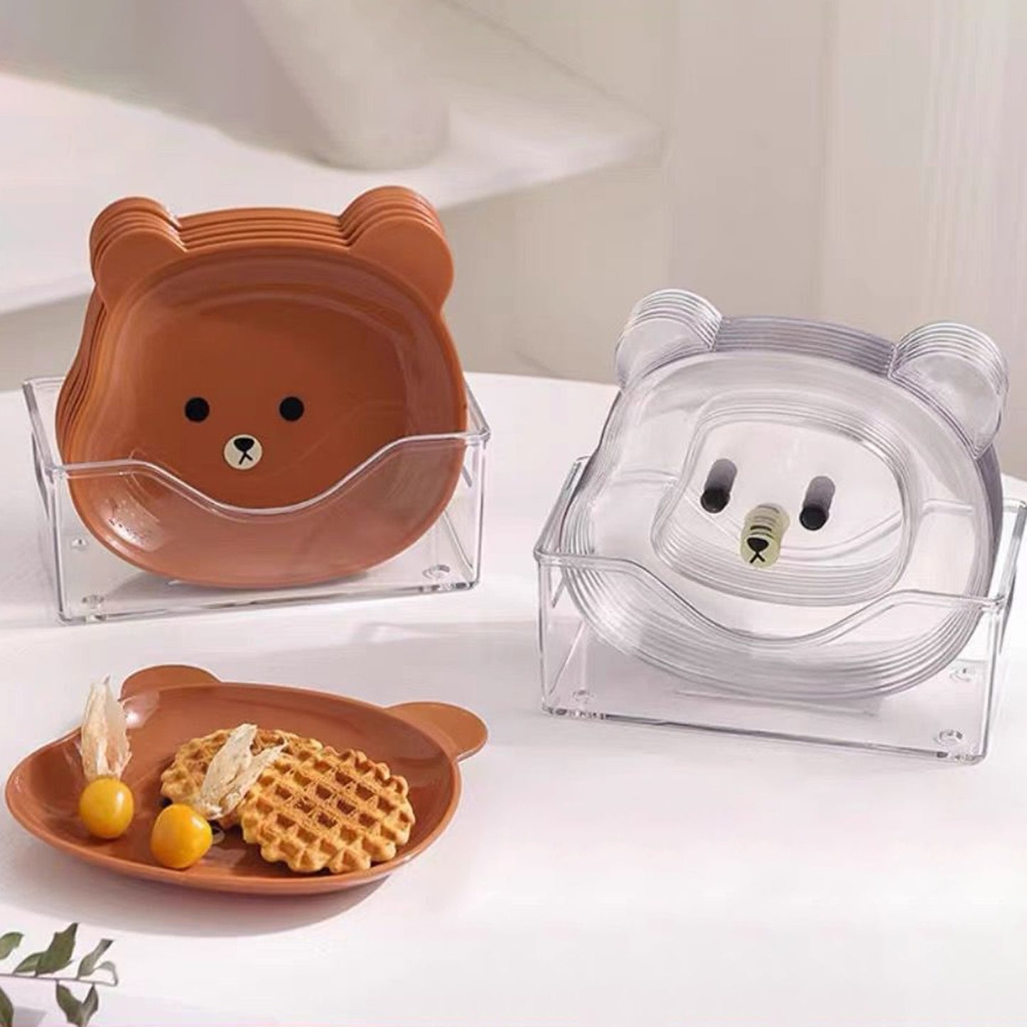 8 Plates With Stand Bear Design Durable Quality Stylish Look Reliable Utility Perfect Choice For Daily Use (Random Color)