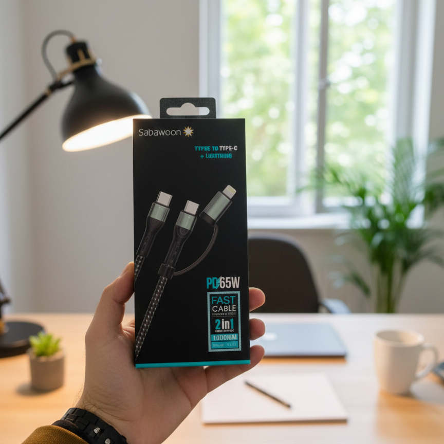 Sabawoon S112 2?in?1 Cable | New Model PD 65W | 100% Original Quality | Fast Charging
