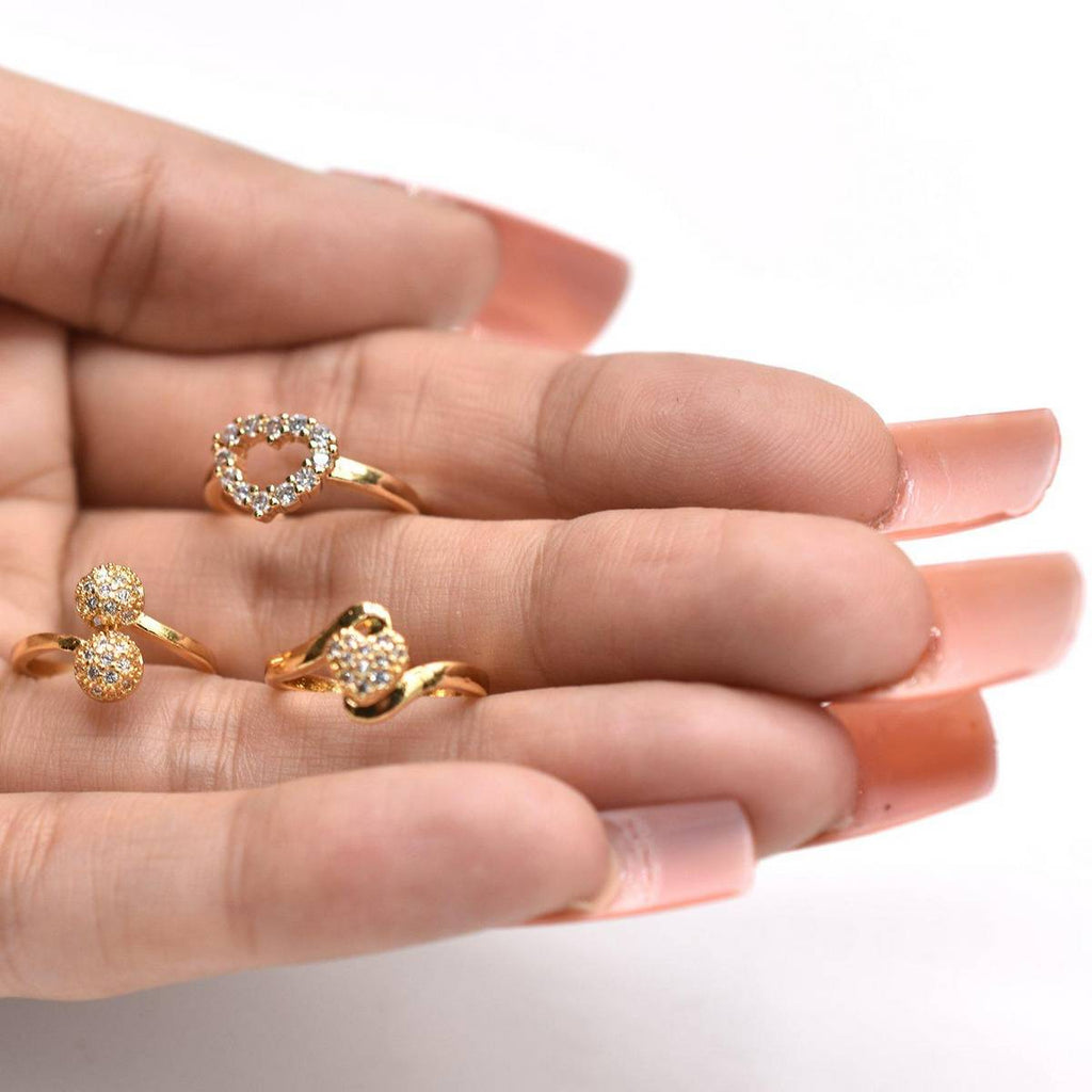 pack of 3 mid rings hollow carved flowers dendrites crystal double finger conjoined ring