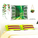 AY914 Lifelike Valley Window Wall Sticker Quality 90*60cm PVC Removable Beautiful Views Decal Vivid Green Forest Wall art Mural
