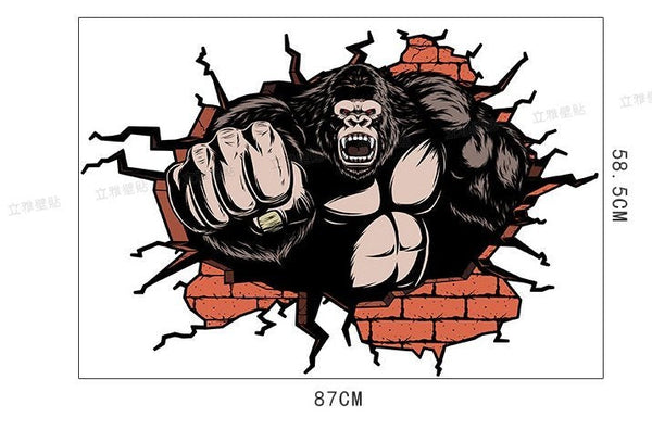 3D Wall Broken Orangutan Background Wall Decoration Removable Wall Stickers for Kids Rooms Bedroom Bathroom Living Room Kitchen