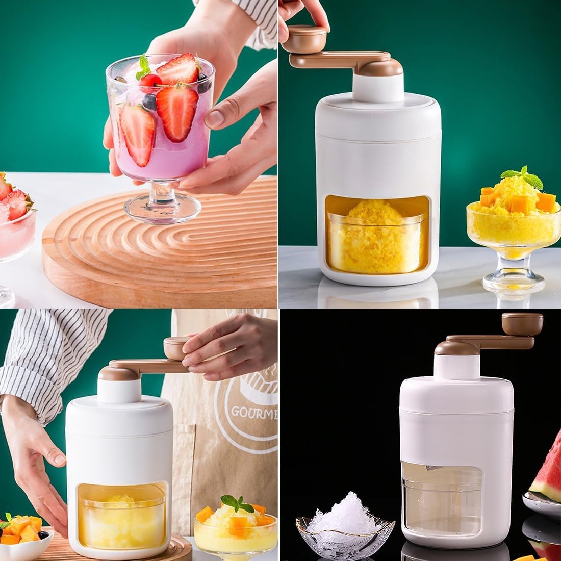 Portable Manual Ice Shaver Machine & Snow Cone Maker | Hand-Crank Slushie Maker with Stainless Steel Blades for Home Kitchen & Camping