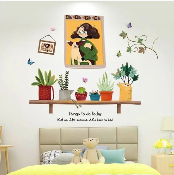 XL7247 Plant Pot and Girl Photo - Wall Sticker 50x70