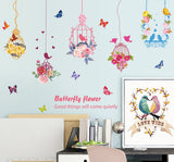 Pink flower, bird and butterfly hanging decal, 5 hanging strings included size 50x70 hm74003
