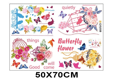 Pink flower, bird and butterfly hanging decal, 5 hanging strings included size 50x70 hm74003