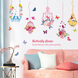 Pink flower, bird and butterfly hanging decal, 5 hanging strings included size 50x70 hm74003