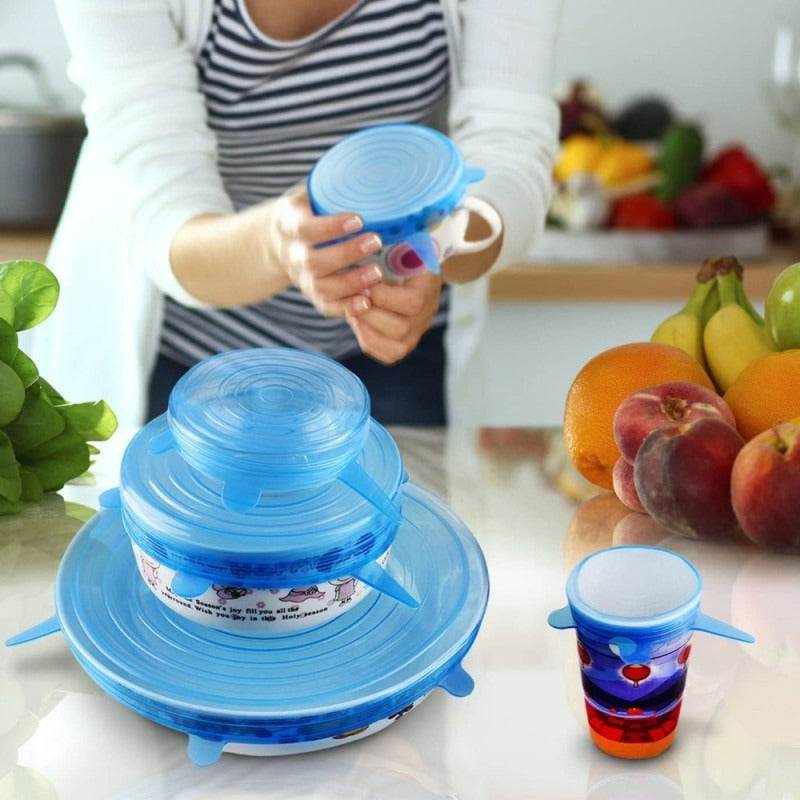 Silicone Stretch Lids | Pack of 6 | Reusable Bowl Covers | Multi?Size Food Savers | Random Colour
