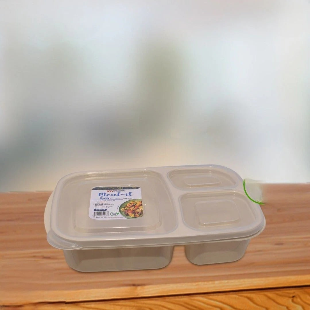 Meal-It 3-Compartment Lunch Box (1000 ml Large) – Leak-Resistant Meal Prep Container for Neatly Separated Food Items