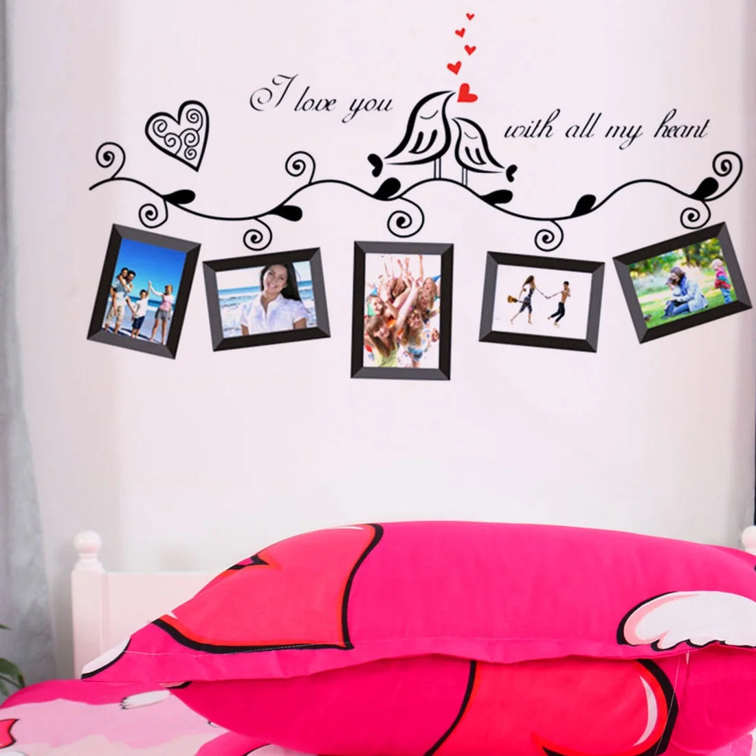 Angoily Photo Frame Wall Sticker with Heart Birds Removable PVC Decal for Living Room Bedroom Glass Window and Sofa Decor size 45x60 ay640b
