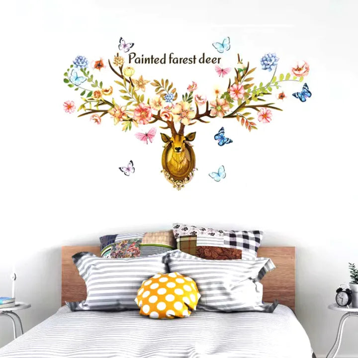 Butterfly Deer with Wall decoration stickers room wallpaper bedroom nursery kids room Home decoration Wall Stickers size 60x90 sk9331 Wall Decor Sticker