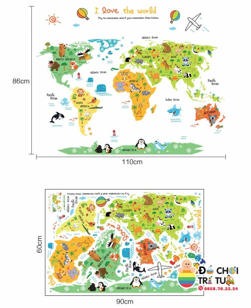 Stiker Dinding Map Animal acb1049 Wall Sticker Wallpaper