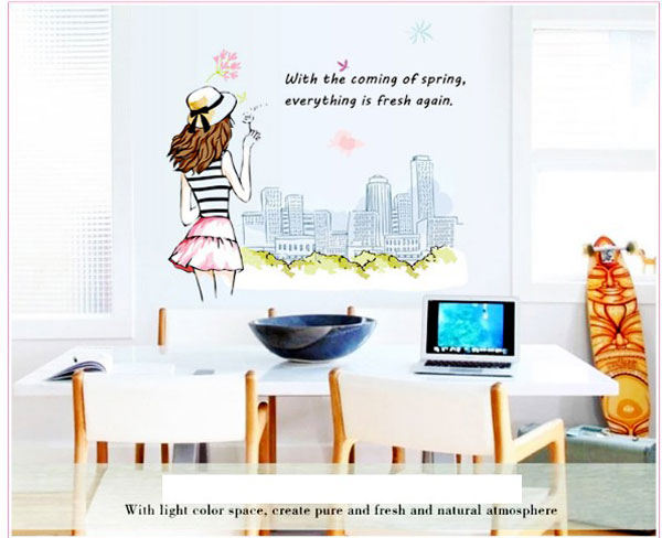 Decorative Decal: Girl Standing Next to the wall sticker size 50x70 mj7013