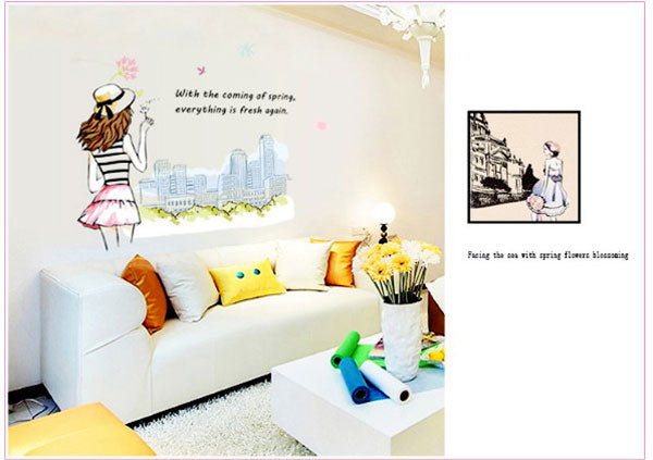 Decorative Decal: Girl Standing Next to the wall sticker size 50x70 mj7013
