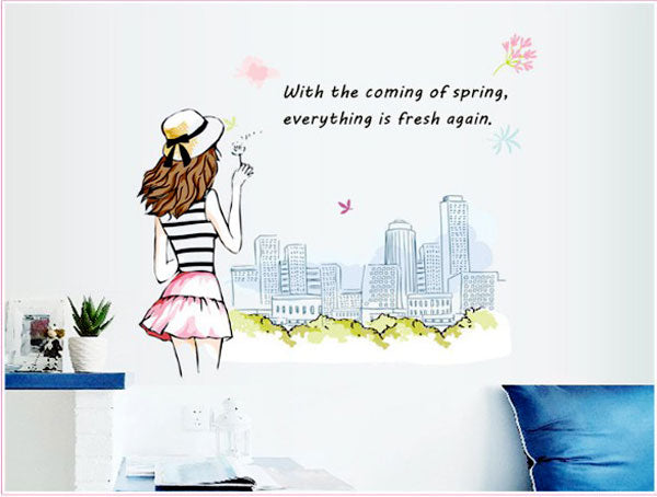 Decorative Decal: Girl Standing Next to the wall sticker size 50x70 mj7013