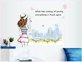 Decorative Decal: Girl Standing Next to the wall sticker size 50x70 mj7013