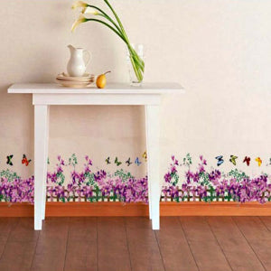 XY8068 Unique vinyl wall stickers for rooms, murals, decals, tattoos, transfers for skirting boards with delicate butterflies and purple flowers designs by VAGA