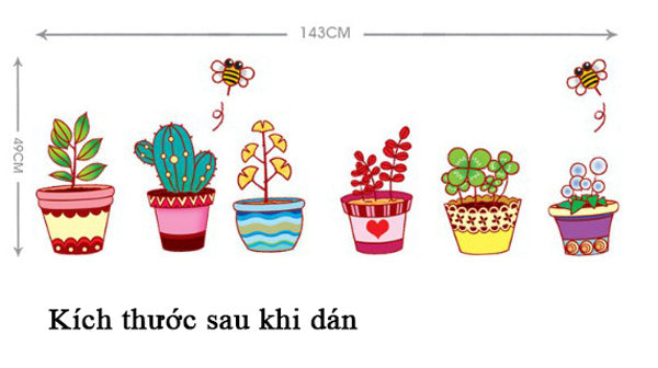 Decorative Decals Featuring Cartoon Flower Pots size 50x70 dm570085