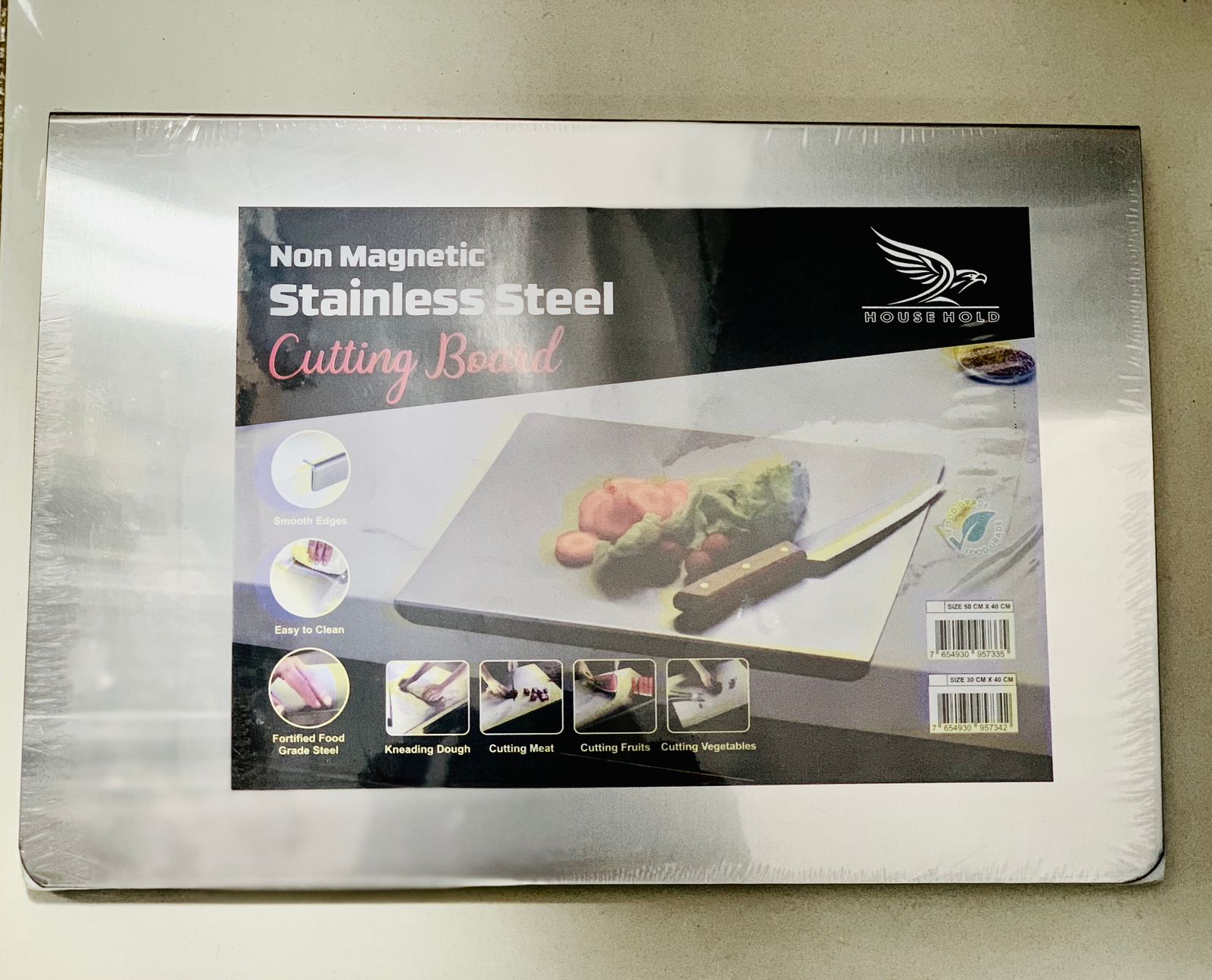 Marble Cutting Board Slab with Pure Stainless Steel Fitting – Non-Magnetic | 30 x 40 cm