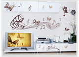 Musical Butterfly Wall Sticker Black Music Notes Wall Paper PV Home Wall Art Decor Self