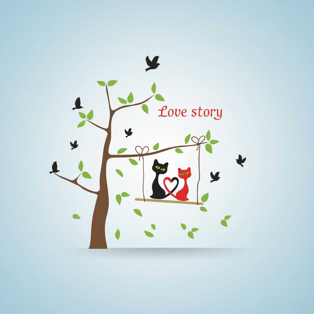 Vinyl wall decal for the bedroom: Love story cat  size50x70 dm570053