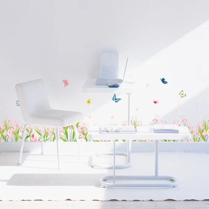 Am7039 MEYA flower wall line PVC decal for corridor wall waistline, living room sofa background deco