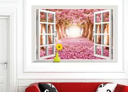 AY9234D cherry tree avenue 3d fake windows landscape green pvc wall sticker Removable wall stickers home decor wall decor