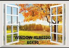 PROMO WALL STICKER STIKER DINDING 60X90 XL8022G AUTUMN VILLAGE WINDOW