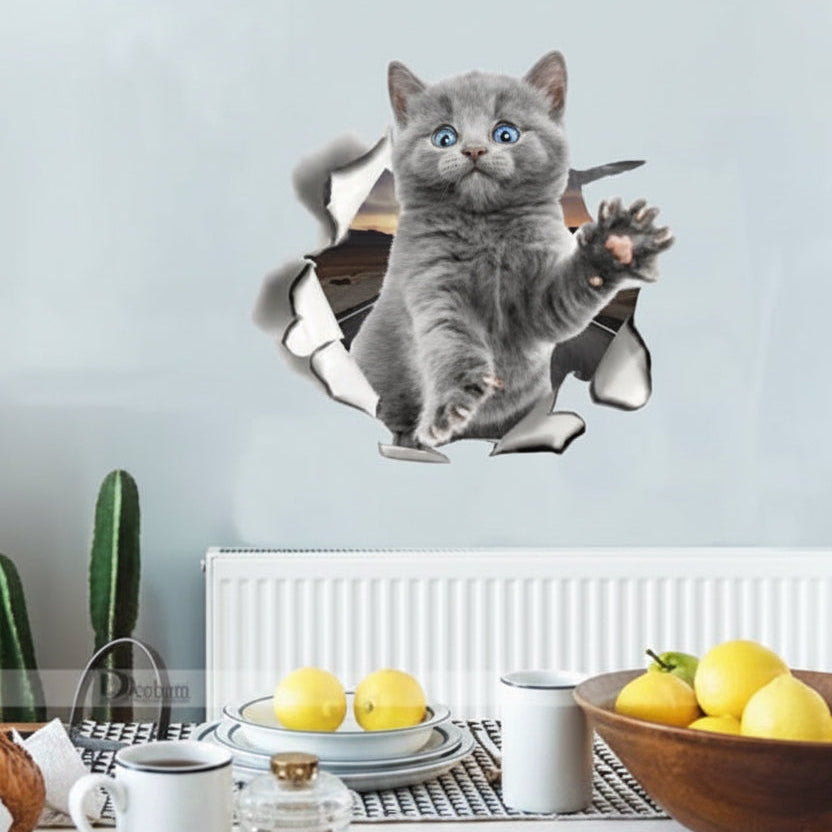 3D Cat Stickers Wall Decals Animal Light For Wall Fridge Toilet Room Bathroom size 20x20cm xp2011