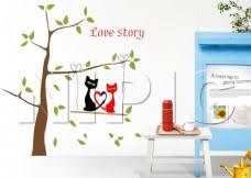 Vinyl wall decal for the bedroom: Love story cat  size50x70 dm570053