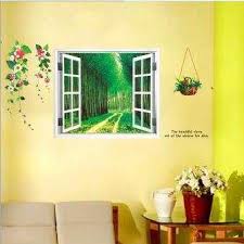 AY914 Lifelike Valley Window Wall Sticker Quality 90*60cm PVC Removable Beautiful Views Decal Vivid Green Forest Wall art Mural