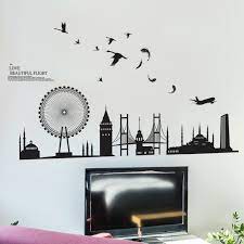 jm7279 black city building amusement park Ferris wheel sticker bedroom background wall decoration Removable Wall Sticker