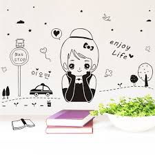 【IKE】DIY Cartoon ly Cute Girl Vinyl Wall Sticker Enjoy Life Quotes Home Decal Kids Baby Rooms Decoration Wall Art Murals size 50x70 xls7098